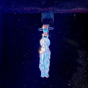 925Silver Virgin Mary VVSMoissanite Stones PASSES DIAMOND TESTER & GRA CERTIFIED